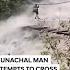 Arunachal Pradesh Floods Man Crosses Hanging Bridge Amid Torrential Rain Flooded River